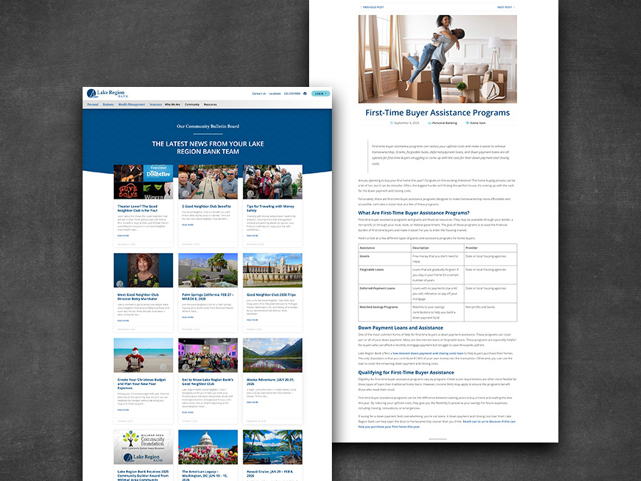Website Page Mockup Lake Region Bank Blogging